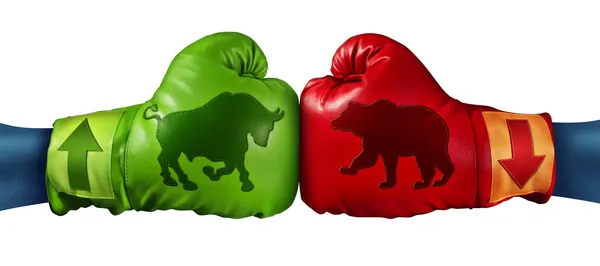 Stock market trading business concept with two boxing gloves with arrows 